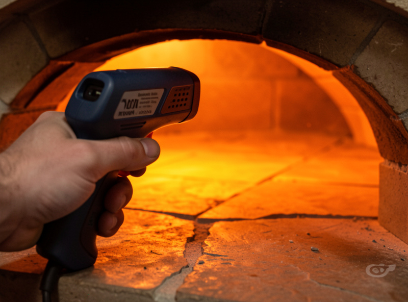 Reading pizza oven stone temperature with an infrared thermometer gun