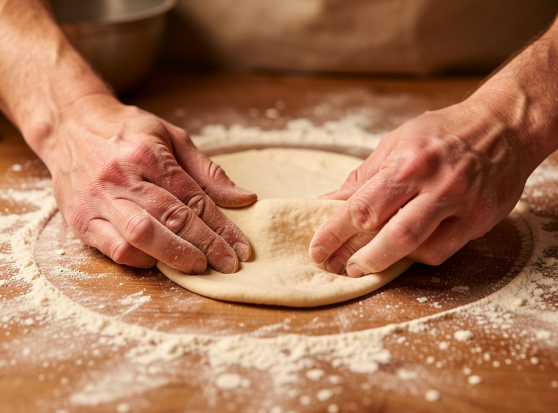 Open airy crumb of a long-fermented Neapolitan pizza rim made with strong flour